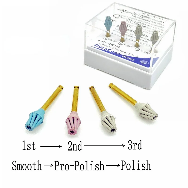 4pcs/set Dental Composite Polish Kit Porcelain Polisher nurTeeth Polishing Bur Contra Angle