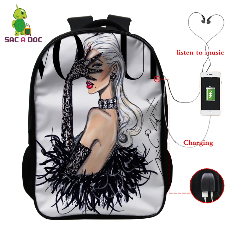 Mochila Bookbag Vogue принцесса мода Gilr рюкзак школьные сумки для девочек-подростков USB зарядка Рюкзак Для Путешествий Рюкзак для ноутбука - Цвет: 164 9