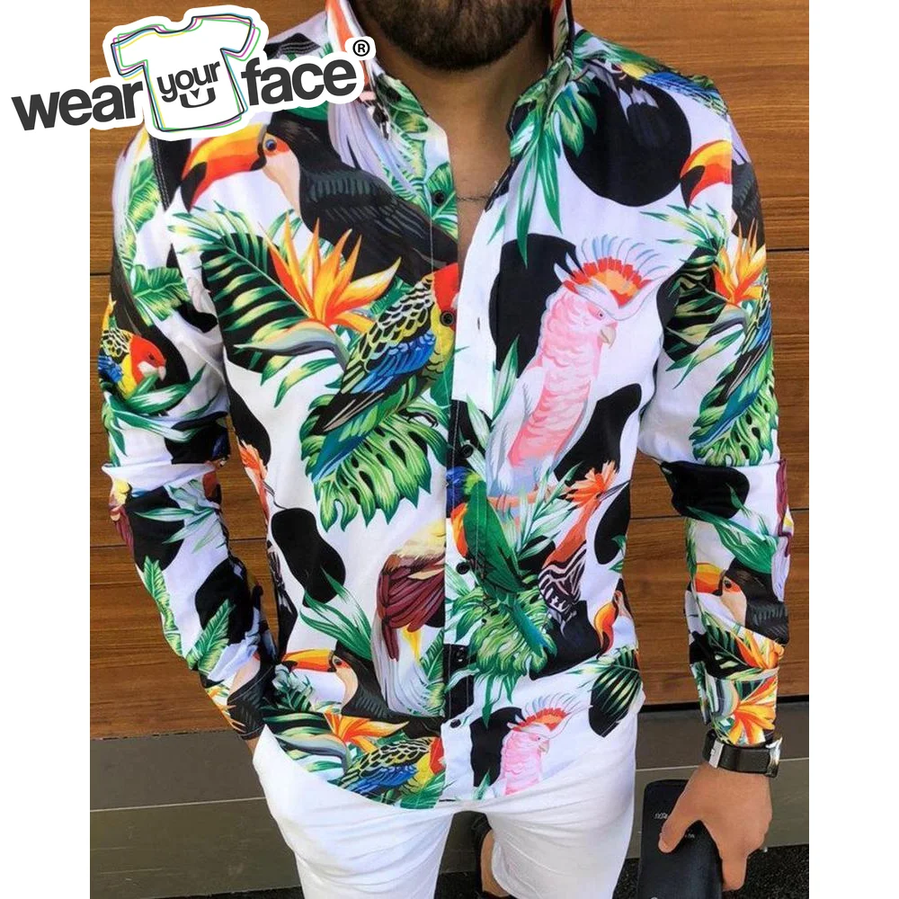 Parrot Leopard Lion Gold Chain 3D All Over Printed Hawaiian Casual Button Up Dress Shirts Full Sleeve Streetwear Men Clothing