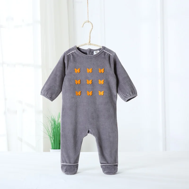 gray 3d butterfly Детский велюровый комбинезон с длинными рукавами; Одежда для мальчиков и девочек; унисекс; комбинезон с длинными рукавами; Пижама для новорожденных; комбинезон - Цвет: gray 3d butterfly