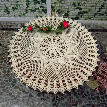 

50cm Round Handmade Crochet Doilies Lace Flower Tablecloth Cotton Doily Placemats Table Cover Mat Coasters Home Decor