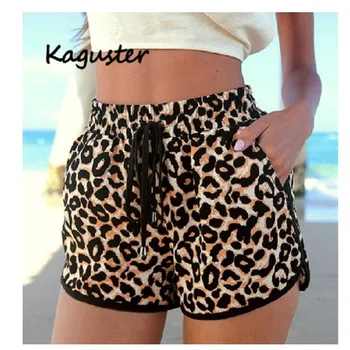 Leopard Lace Up High Waist Cotton  Beach Shorts 1