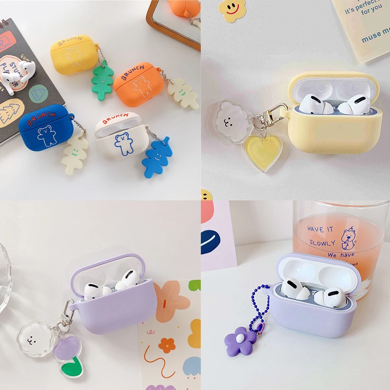 Чехол для AirPods Pro милый корейский Медведь брелок цветок чехол наушников 3