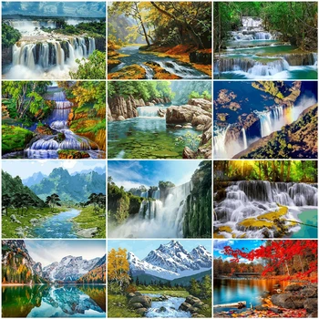 

AZQSD Paint By Number Canvas Painting Kits Waterfall DIY Unframe Unique Gift Coloring By Numbers Scenery Decor For Home