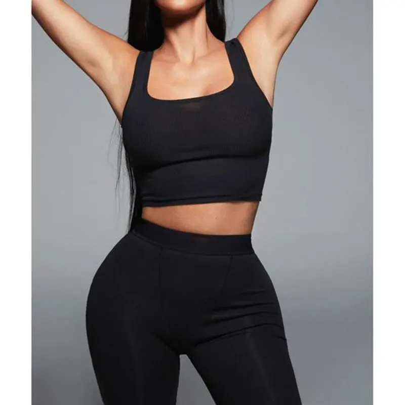 two piece skirt set 2021 High Stretch Solid Color Yoga Set Sleeveless Crop Top +Short Gym Leggings Women Tracksuit Running Sportwear 2 Piece Set two piece sets