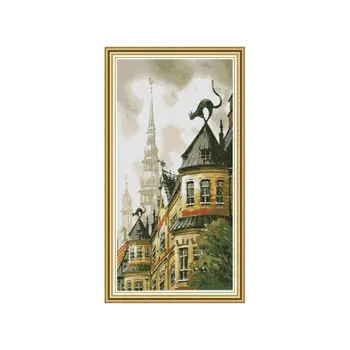 

Black Cat On the Roof DIY Handmade Needlework Counted 14CT Printed Cross Stitch Embroidery Kit Set Home Decoration U90A