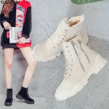 SWYIVY зимние сапоги Женская парусиновая обувь женская с двух сторон, сапоги на молнии, туфли на танкетке на платформе женские ботинки на меху ботильоны для женщин