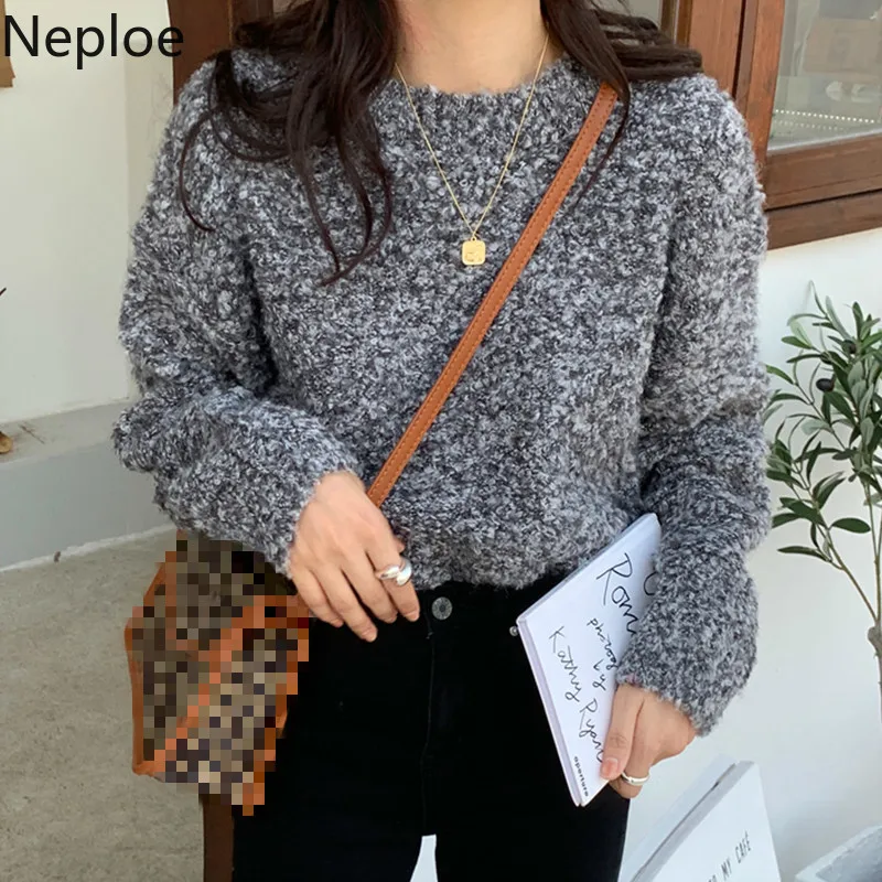 Neploe Chic Crazy Style Loose Warm Knit Sweater Winter Cloth O Neck Pullover Long Sleeve Pull Femme Solid Sueter Mujer Inverno