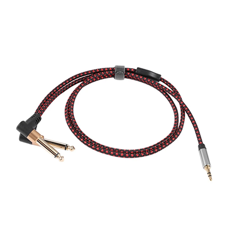 

90 Degree 3.5mm to Dual 6.5mm Adapter Jack o Cable Right Angle Y Splitter AUX o Cord for Speaker Amplifier 1M
