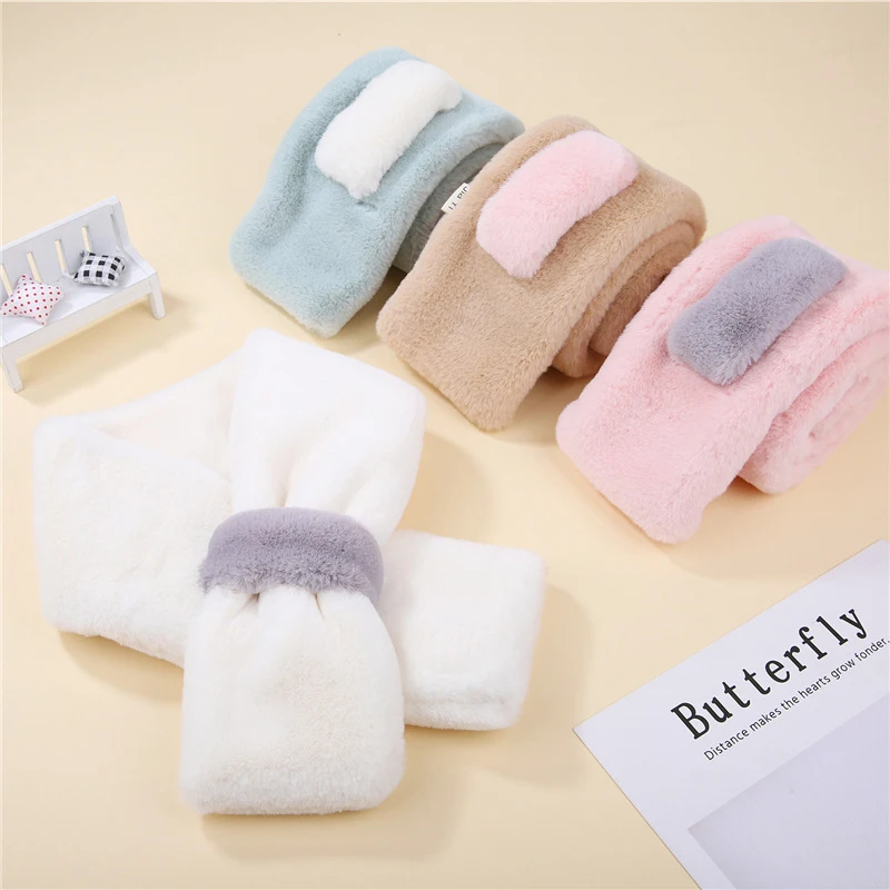 

Autumn and winter new solid color plush scarf children's imitation lazy rabbit hair cross scarf boys simple simple scarf