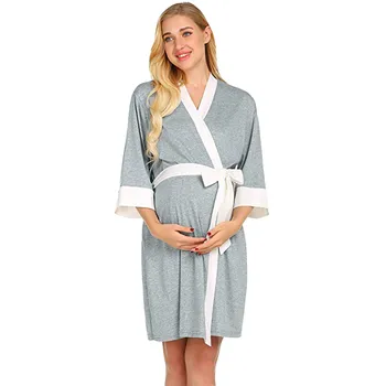 

Fashion Women maternity dresses Cotton O-neck A-Line Solid Nursing Robe Delivery Nightgowns Hospital Breastfeeding Gown H4