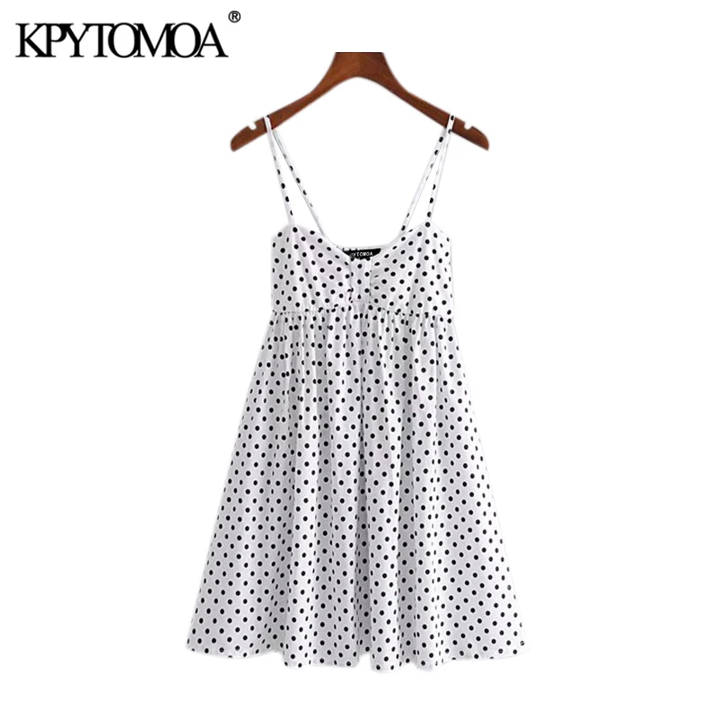 KPYTOMOA Women 2020 Sweet Fashion Polka Dot Pleated Mini Dress Vintage Backless Stretchy Thin Straps Female Dresses Vestidos KPYTOMOA Women 2020 Sweet Fashion Polka Dot Pleated Mini Dress Vintage Backless Stretchy Thin Straps Female Dresses Vestidos