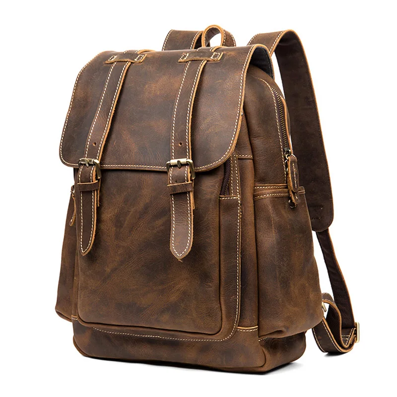 Boleke Vintage Crazy Horse Leather Backpack Men Genuine Leather Laptop