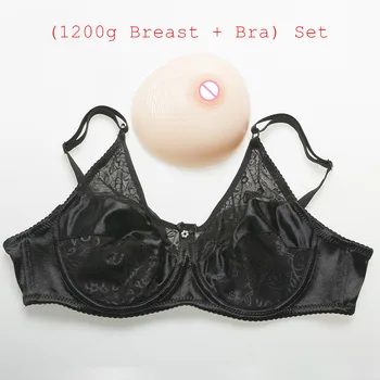 

(1200g/pair Extremely soft White Silicone Boobs Crossdresser Transgendered Fake Breast+Shemale Sexy Lace Satin Pocket Bra) Set