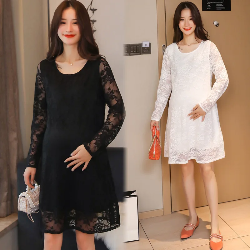 

2020 Spring New Style Maternity Clothes Fashion Korean-style Long Sleeve Lace Dress