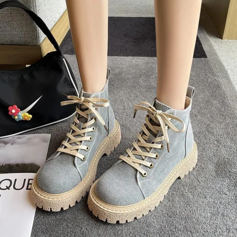 Blue canvas lace up boots Outlet