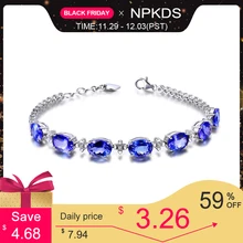 NPKDS Роскошные браслеты из серебра пробы S925 пробы для женщин с голубым сапфиром, драгоценным камнем, Женские Ювелирные украшения, подарок LCH641SR00
