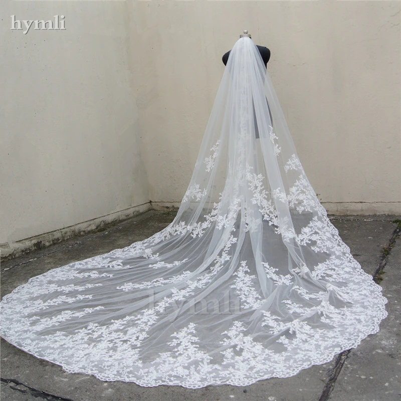 118" Long, 110" Wide 1 Layer Lace Applique Wedding Veil Cathedral Length Bridal Veil with Comb bridal veil