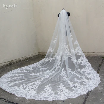 

118" Long, 110" Wide 1 Layer Lace Applique Wedding Veil Cathedral Length Bridal Veil with Comb