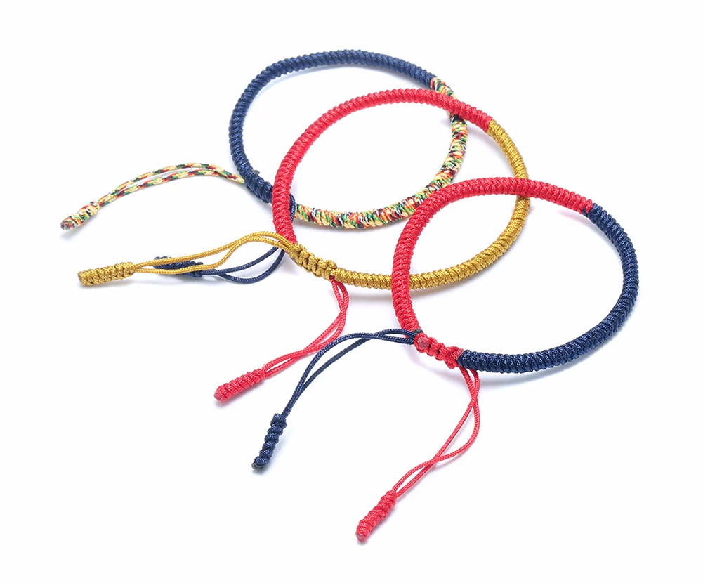 Set of 3 Adjustable Multi Color Tibetan Buddhist Handmade Lucky Rope Knots Braided Bracelet for Men Women Jewelry