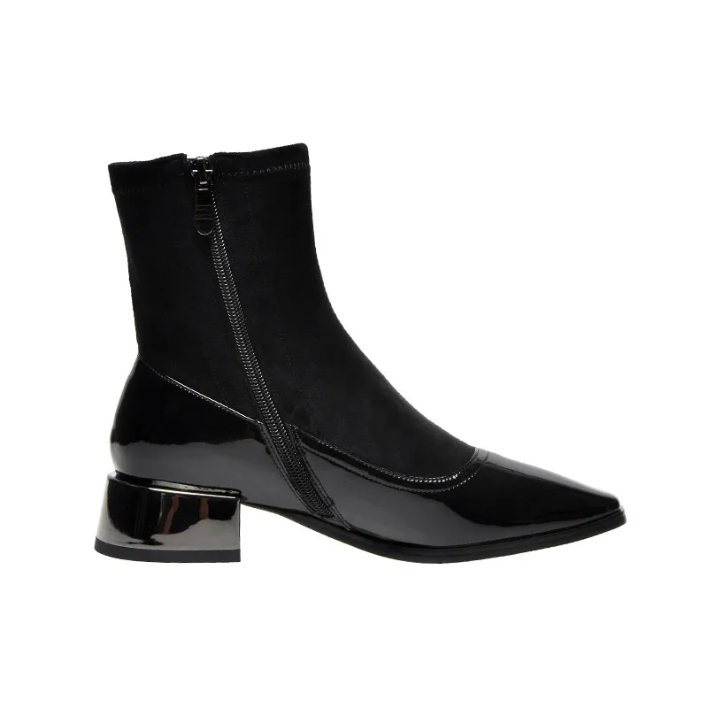 MORAZORA New brand patent leather ankle boots low heel square toe black brown ladies shoes top quality winter women boots