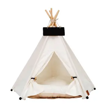 

Simple Design Sturdy Pet Teepee Bed with Cushion Luxery Dog Cat Tents Wooden Frame