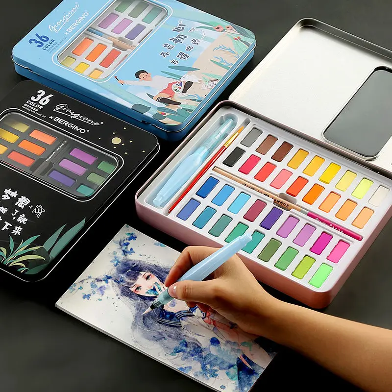 

36 Colors Solid Watercolor Paint Set Portable Drawing Brush Acrylic Art Painting Supplies Kid Paint Set Watercolor Palette