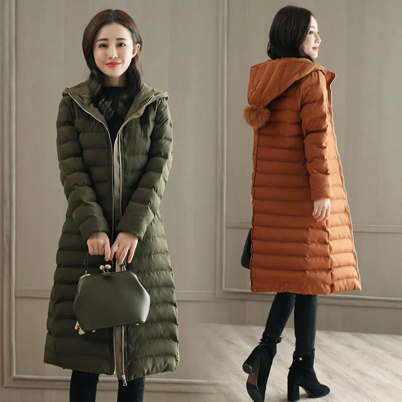 

2018 Winter New Style Korean-style Ultra-Thin Hooded Mid-length down Jacket Cotton-padded Clothes Women's Slim Fit Cotton-padded