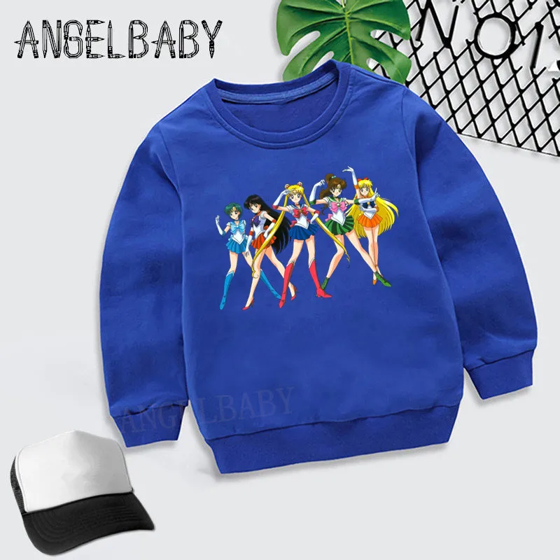 Детские худи для мальчиков и девочек с принтом аниме «Сейлор Мун»; Детские осенние Топы; хлопковая одежда для малышей; KYT5195 - Цвет: 5195B-Blue