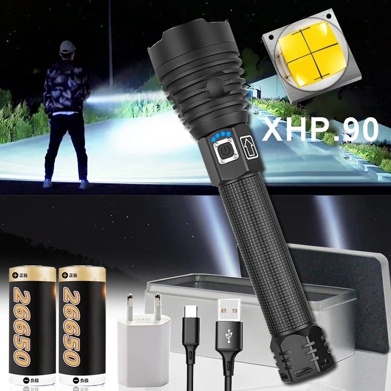 300000 lm xhp90.2 most powerful led flashlight torch usb xhp50 rechargeable tactical flashlights 18650 or 26650 hand lamp xhp70