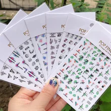1Pcs 3D Colorful Butterfly Graffiti Nail Stickers Flower Brand Designs Self Adhesive Decals Nail Art Decorations Accessories