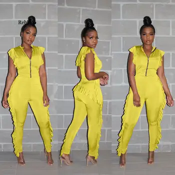 

Women Jumpsuit Strapless black yellow spandex Off shoulder summer womens jumpsuit Bodycon Party short sleeve female jumpsuit