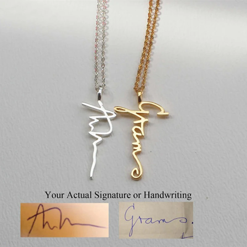На заказ настоящий почерк подписи любое имя ожерелье персонализированные вертикальные буквы ожерелье s для женщин подарок для свадьбы дня рождения