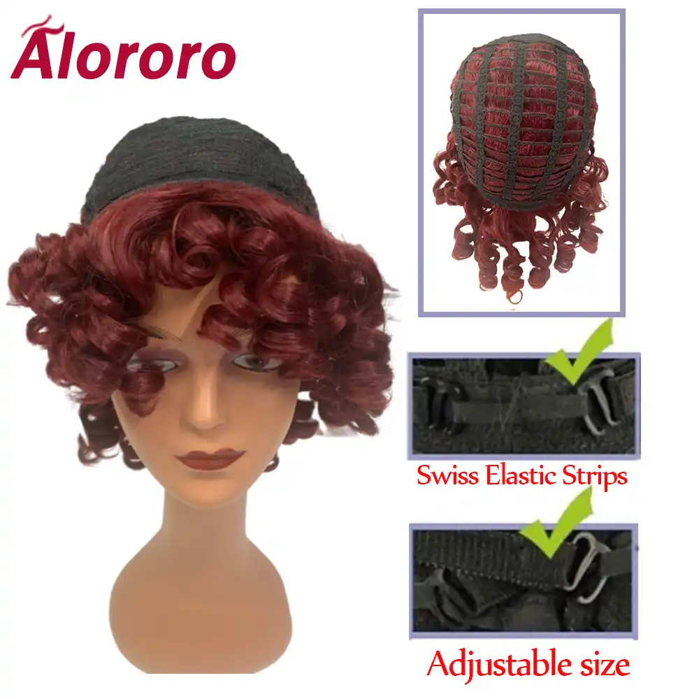 Alororo Korotkie Sinteticheskie Volosy Pariki Dlya Chernyh Zhenshin 14 Dyujmov Krasnyj Chernyj Blond Cvet Fulffy Wand Curl Pricheska Zhenskij Poddelnyj Parik Aliekspress