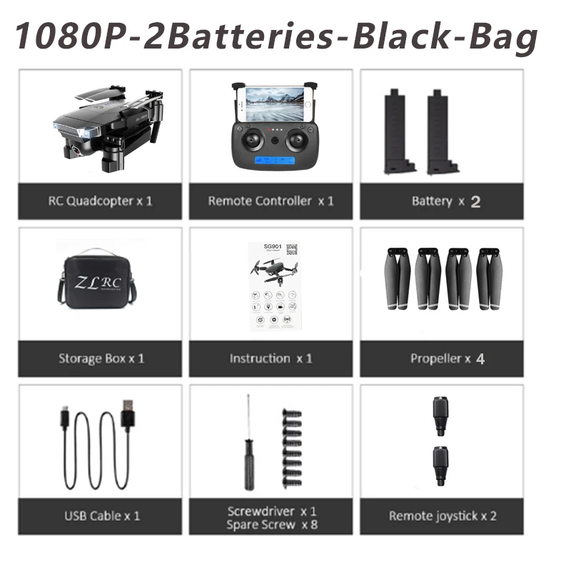 1080P 2B Black Bag ZLRC Sg901 камера Дрон 4k 1080p HD Двойная камера следование за мной Квадрокоптер FPV Профессиональные с GPS долгий срок службы батареи игрушка для детей - Цвет: 1080P 2B Black Bag