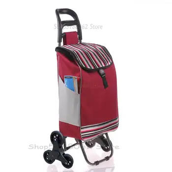 

Six Wheel Folding Climbing Cart Portable Shopping Cart Quality Steel Pull Rod Trolley With 600D Oxford Cloth Shopping Bag