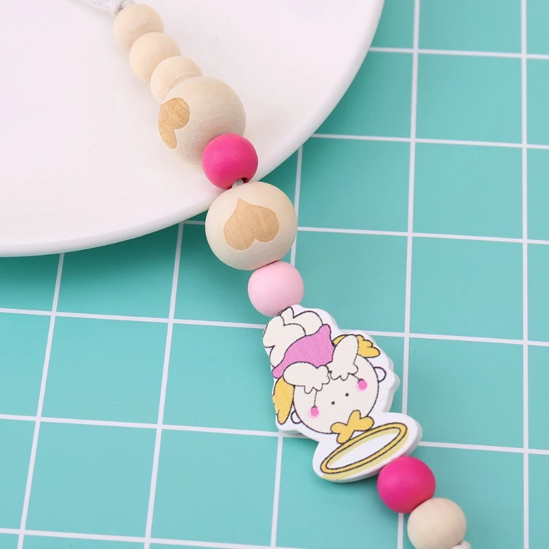 

Baby Pacifier Chain Clip Holder Wooden Bead Cartoon Soother Feeding Teether Chew DXAD
