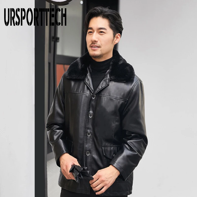 2019 New Autumn Winter Men's Plus Velvet Thick Pu Leather Jacket Men Fashion Casual Business Warm Thick Coat for Men Outwear leather blazer men Casual Faux Leather