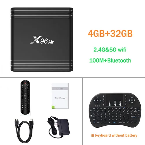 4G 32G and keyboard X96 Air Smart tv Box Android 9,0 Amlogic S905X3 DDR3 4 ГБ 32 ГБ 64 ГБ Android tv Box X96Air 1080P 4K 60fps телеприставка - Цвет: 4G 32G and keyboard