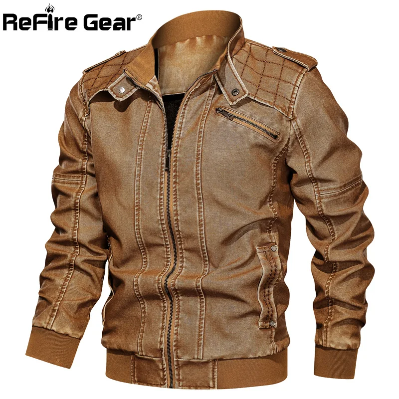 ReFire Gear Осенняя винтажная куртка из искусственной кожи для мужчин зимняя теплая