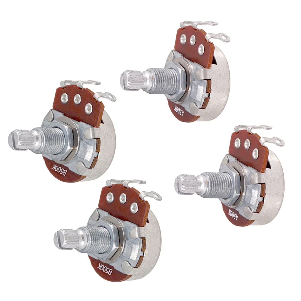 Metric Full Size 18mm Split Shaft Pots A500K & B500K Guitar Potentiometers (4 Pieces)