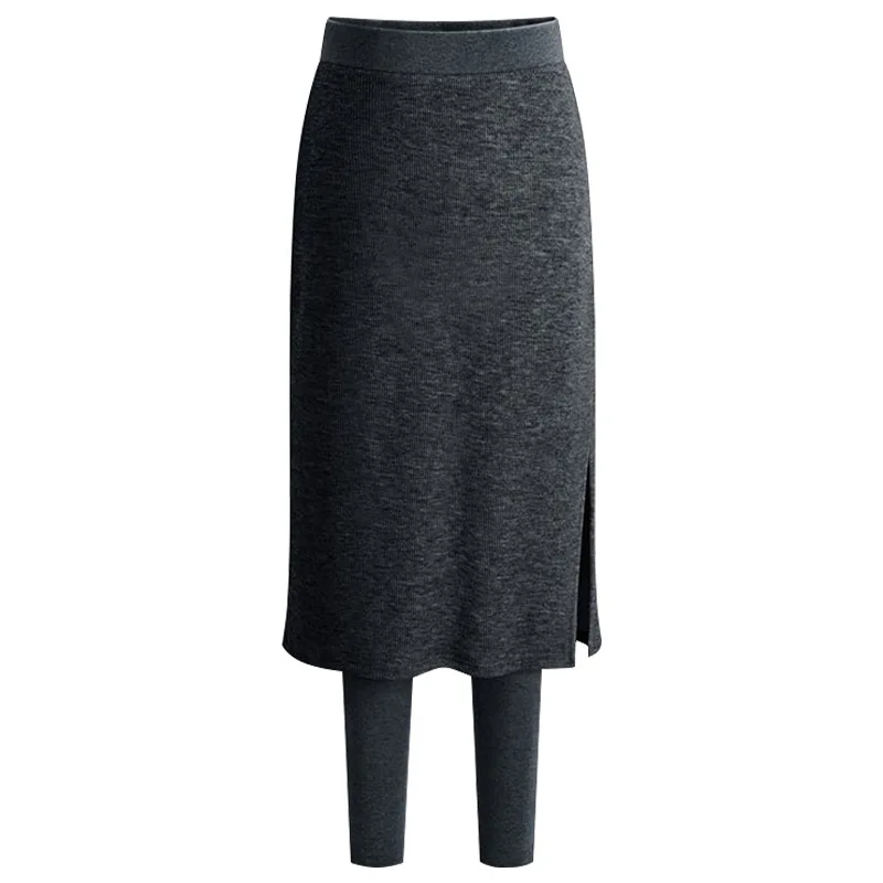 

Women 19FW Fake Two Pieces legging with plush and long skirt ouside plus size 6XL