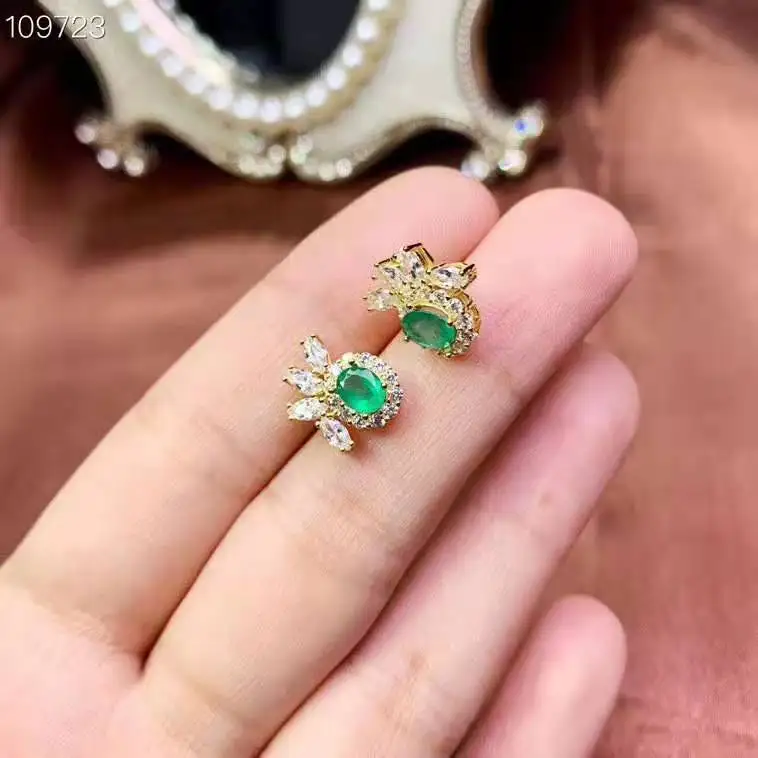 Натуральный изумруд серьги Модные качеством драгоценного камня 925 серебро 4x5 мм