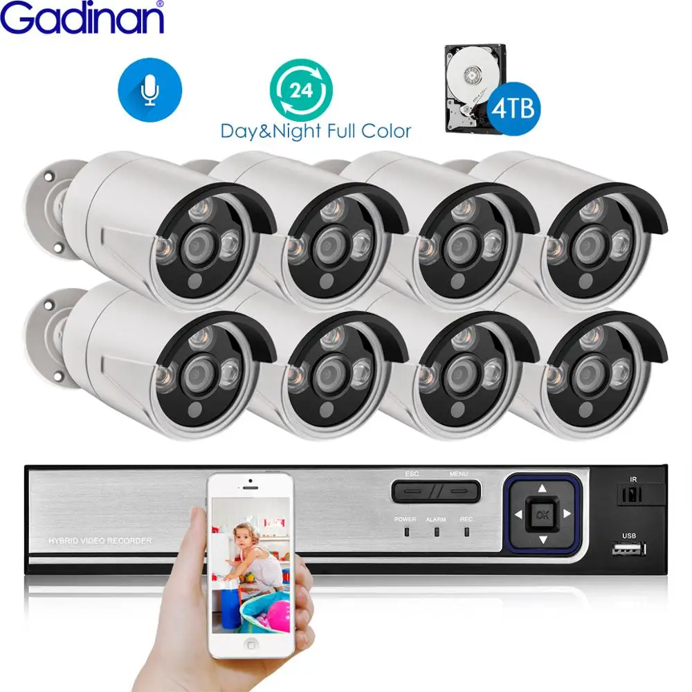 Gadinan 8CH 4MP NVR комплект CCTV POE домашняя система 4MP День Ночь полноцветный теплый светильник наружная аудио ip-камера комплект видеонаблюдения