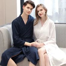 Вафельные халаты для мужчин и женщин, супер мягкие длинные платья для влюбленных, тонкие быстросохнущие пижамы, мужские домашние парные банные халаты с карманами