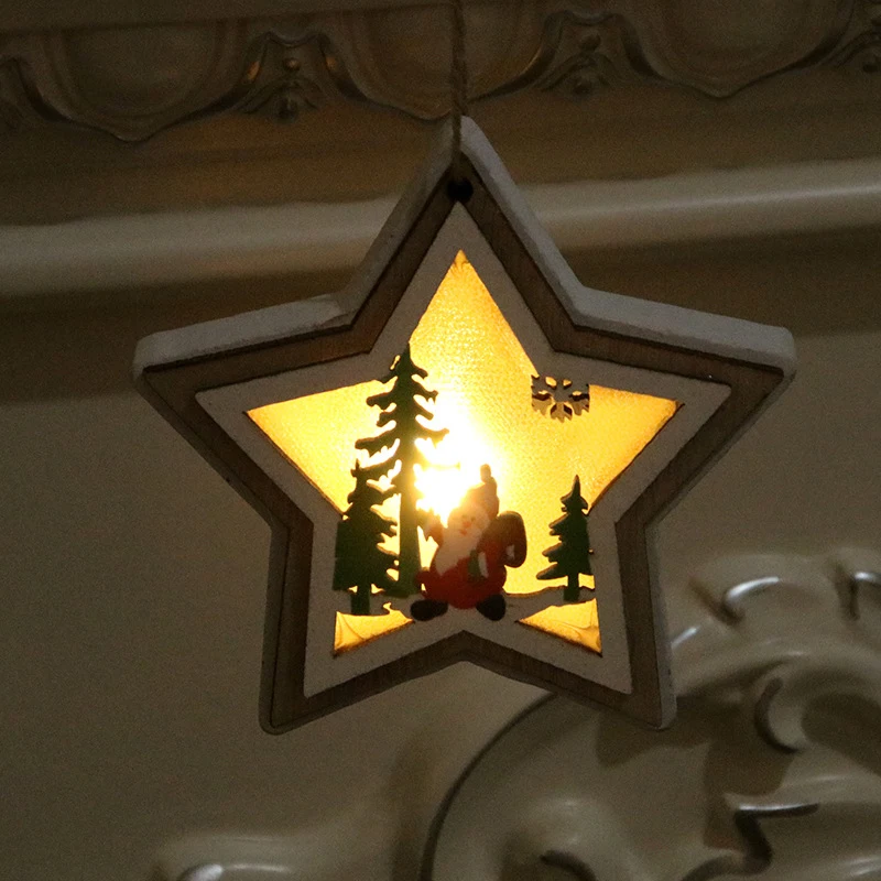 Рождественские деревянные светящиеся украшения подарки рождественские деревянные светящиеся подвесные украшения Рождественские украшения аксессуары - Цвет: Star