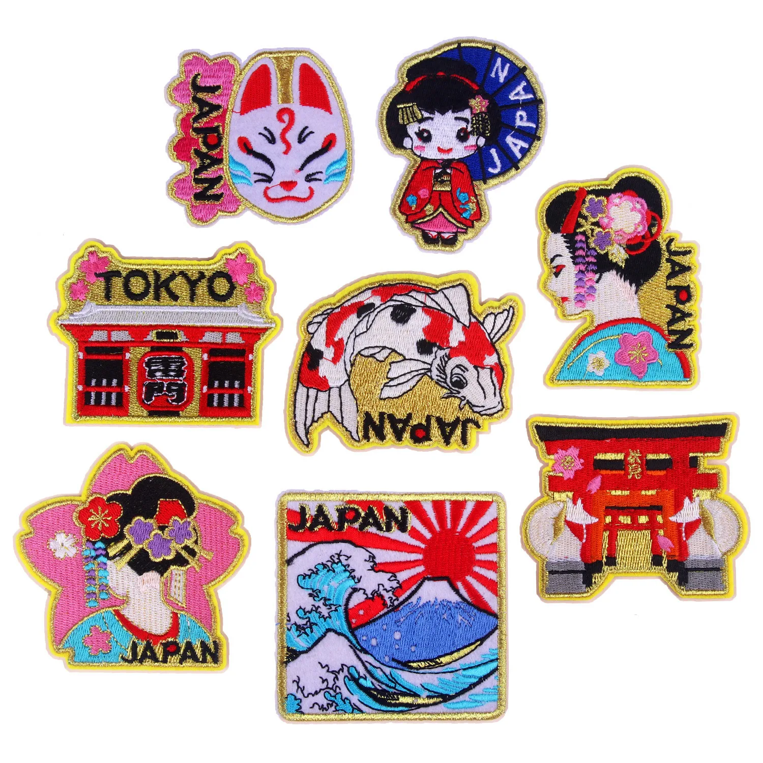 Japan Woman Patches Iron on Patches for Clothing Stripe Mask Temple