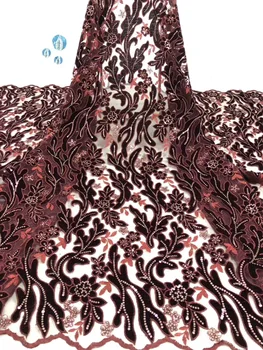 

Velvet Lace Fabric Latest Nigerian French Tulle Lace Material 2019 High Quality Lace African Sequins Lace Fabric