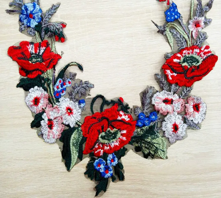 3D вышитое цветочное кружево вырез воротник ткань DIY ручной воротник свадебное украшение из накладок кружева Шитье