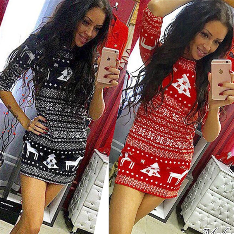 Women Dress Fashion Deer Printing Ladies Dresses Women Dresses Evening Party Clothing Bodycon Pencil Women Mini Dress